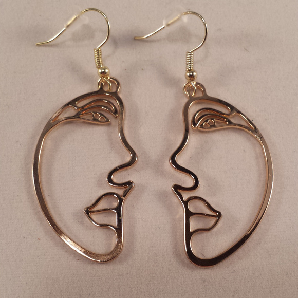 Kristy's Jewels Jewelry - Gold Human Face Hoop Dangle Earrings